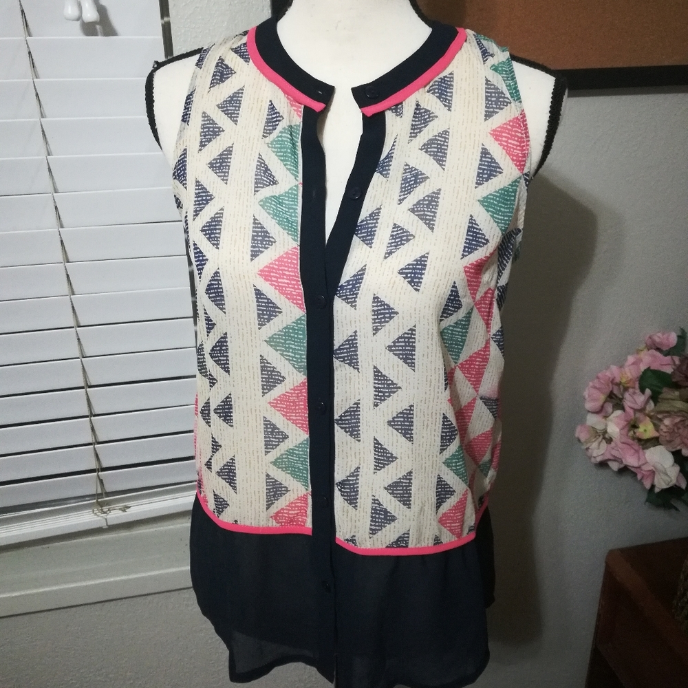 EUC Sheer Geometric Blouse